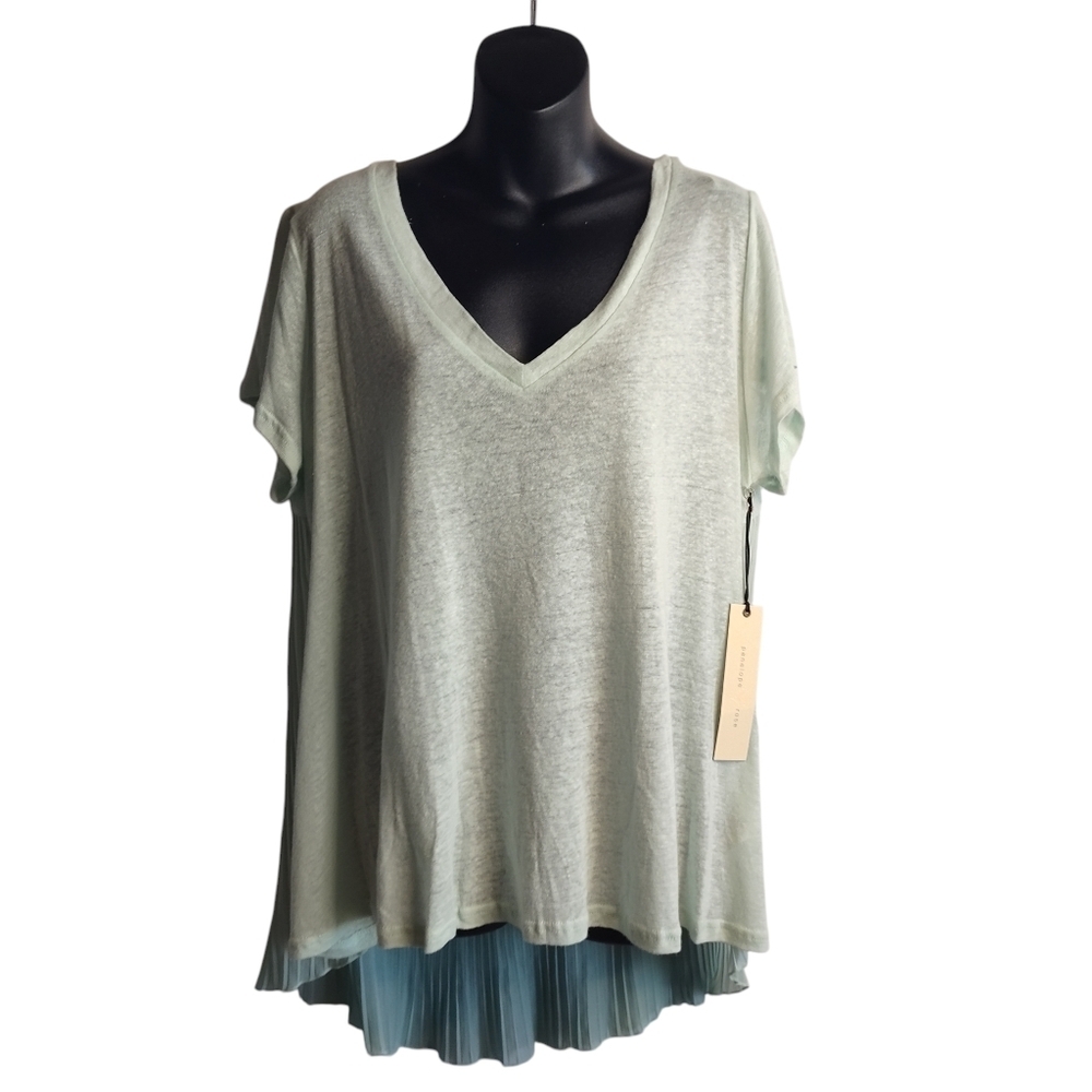 Penelope Rose Women's Green v-neck Ruched Cap Sleeve Top Tunic Size Large NWT